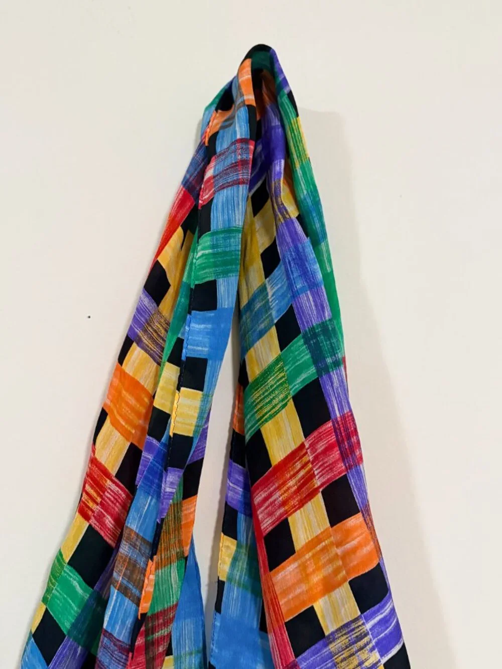 Echo 100% Silk Long Scarf Multicolor Plaid Brushstroke 53